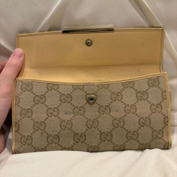 Vintage GUCCI Bifold Long Wallet GG Canvas Leather Light Tan - Picture 7 of 11